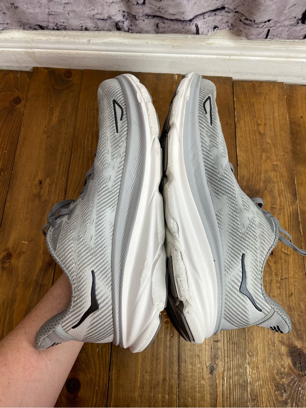 Hoka clifton 9 men’s size 12D light gray sneakers - Picture 4 of 10